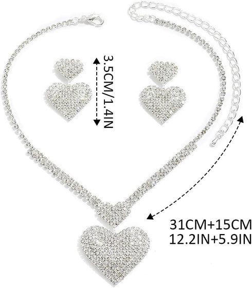 Unicra Crystal Heart Bridal Wedding Jewelry Set Silver Rhinestone Necklace Earrings Bracelet Sets Formal Costume Jewelry for Women and Brides...