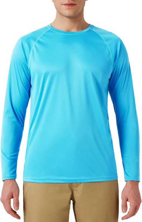 Men's UPF 50+ Rash Guard Swim Shirt Long Sleeve Moisture Wicking Quick Dry Lightweight Wrinkle-resistant Fishing Running, Sea Blue, XX-Large...