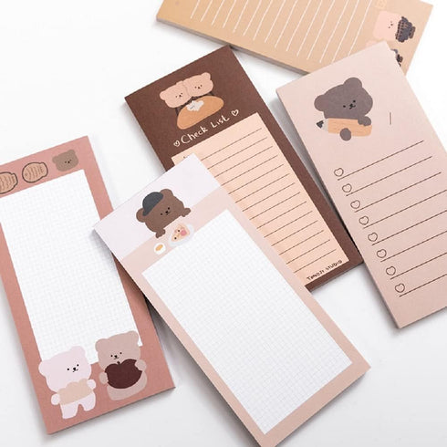 ANKOMINA 5 Pack Cute Cartoon Bear Memo Notes Writing Pads Scarpbook Message Notes Notepads Chesk List to Do List Memo Stationery Office School Sup...
