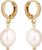 Huggie Small Hoop Pearl Earrings, Natural Fresh-water Pearl Earrings 18k Gold Plated Crystal Drop Dangle Earrings for Women...