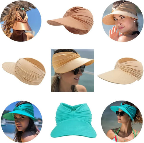 Women Visor Ponytail Sun Hat UPF 50+ UV Protection Wide Brim Beach Cap Summer Hat Outdoor…...