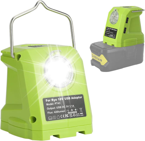 Battery Adapter for Ryobi 18volt One+ P107 P108 Li-ion Battery,Portable Power Source Converter with Dual USB Phone Charge Port,420LM Flashlight LE...