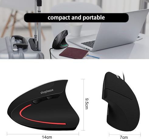 Wired Vertical Mouse, Optical Ergonomic Mouse with 4 Adjustable 800/1200/2000/3200, 5 Buttons USB Computer Mouse, Better for Large and Medium Size...