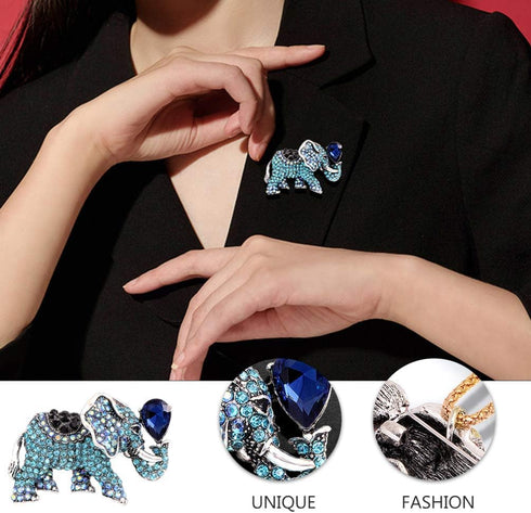 Amosfun Elephant Brooch Pin Rhinestone Crystal Elephant With Balloons Breastpin Broach Jewelry Gift for Woman Blue...
