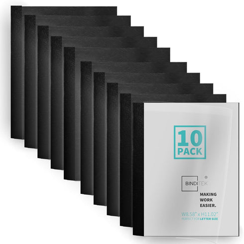 Binditek 10 Pack Thermal Binding Presentation Covers, 1/8 Inch Spine, Holds 30 Sheets, Ultra Clear Front Cover, Black Paper Back Cover, Letter Siz...