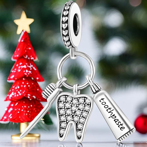 Toothbrush Charms compatible with Bracelets and Necklaces Clips Women's Bead Charms with Cubic Zirconia Dangle Spacer Birthday Gifts for Women's...