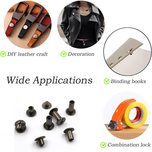 ALLOYMSYY 110 Sets Black Chicago Leather Fasteners Leather Rivets Kit for Shoe/Belt Repair/Fabric Rivets...