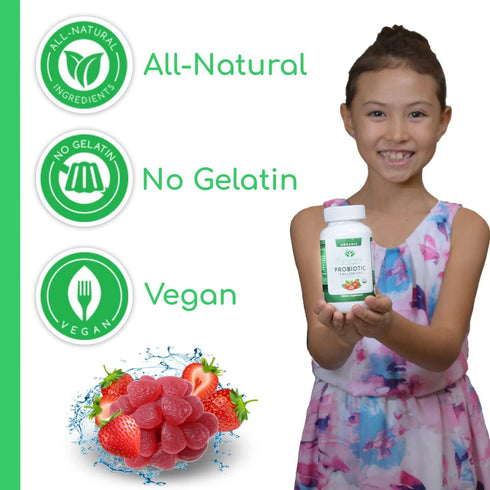 Organic Probiotic Gummies, 5 Billion CFU per serving, 60 Count, Vegan, Supports Digestive Health and Immune Defense, for Women and Children; Straw...