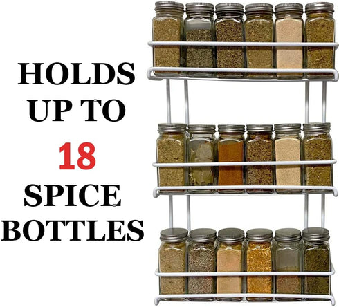 Evelots 3-Tier Spice Rack-Door/Wall Mounted-Sturdy Coated Metal-Up to 18 Bottles...