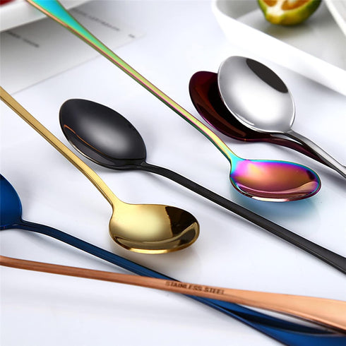Long Handle Spoon 9.5 Inch Iced Cream Spoons Tea Spoon Coffee Stirrers Ice Spoon Stainless Steel Cocktail Stirring Spoons Dessert Milkshake Teaspo...