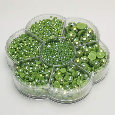 Chenkou Craft 3000PCS 1 Box Green Round Flatback Imitation Half Pearls Bead Loose Beads Gem (Green Half Ball)...