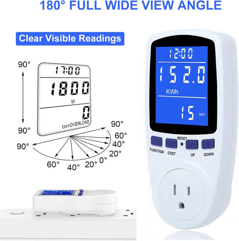 Upgraded Watt Power Meter Plug Home Electrical Usage Monitor Consumption, Energy Voltage Amps Kill Tester with Backlight, Overload Protection, 7 M...
