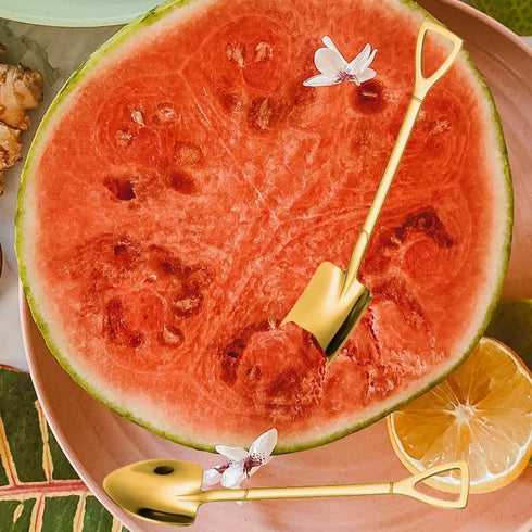 Golden Shovel Spoons for Desserts Coffee Tea Shovel Spoon Set Grapefruit Spoons Set of 2 Flat Watertermelon Ice Cream Spoons Gifts for Ice Cream L...