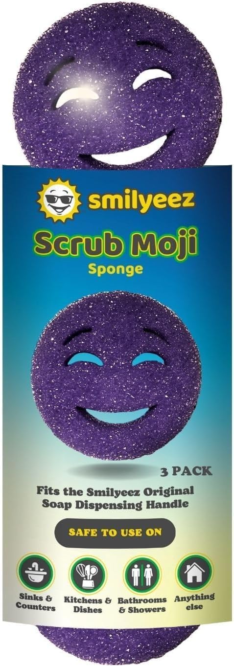Scrub Moji Scrubbing Sponge (Set of 3) - (Purple) - Scrub Sponge Made with Temperature-Responsive Polymer Foam - Stain and Odor-Resistant Kitchen ...