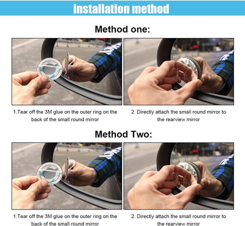 Round Blind Spot Car Mirror - 2" Frameless HD Glass Convex Mirror - 360 Degree Wide Angle Rear View Mirror Side Mirror with Adjustable Stick for C...