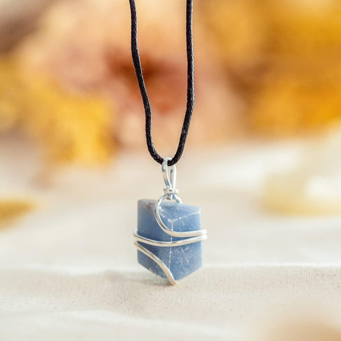 Ayana Crystals Angelite Necklace - Wire Wrapped Healing Crystal Pendant for Serenity & Protection - Handmade Reiki Jewelry with Adjustable Cord...