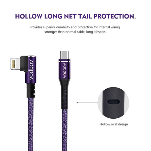 Cable USB-C to Lightning 90 Degree 2Pack 10ft 6ft iPhone Charger Fast Charging Cable Right Angle Cord (Cosmos Purple)......