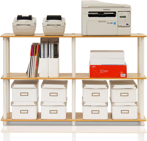 Furinno 99130BE/WH 3-Tier Double Size Storage Display Rack, Beech/White...