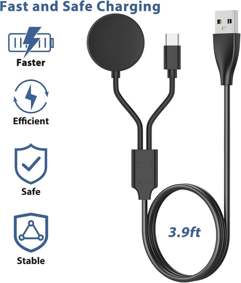 2 in 1 Samsung Watch Charger Cable Wireless Magnetic Charging Dock Compatible with Samsung Galaxy Watch 6 Classic/6/5 Pro/5/4 Classic/4/3/Active 2...