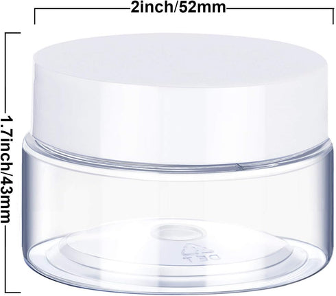 6 Pack 2 oz Plastic Pot Jars Round Clear Leak Proof Plastic Cosmetic Container Jars with White Lids for Travel Storage Make Up, Eye Shadow, Nails,...