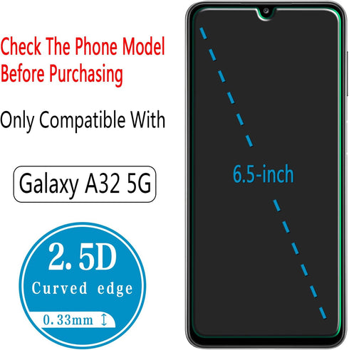 HPTech (2 Pack) Tempered Glass For Samsung Galaxy A32 5G Screen Protector, Easy to Install, Bubble Free, Work with 99% Case Friendly...