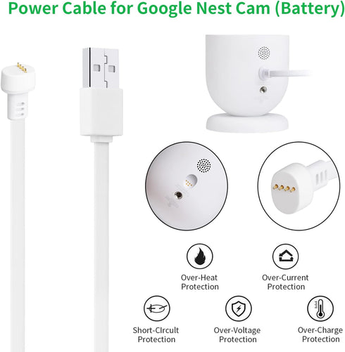 Power Adapter Compatible with Google Nest Cam Outdoor or Indoor, Battery - 6.5ft/2m Weatherproof Outdoor Charger Cable Power Your Nest Cam (Batter...