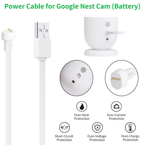 2Pack Power Adapter Compatible with Google Nest Cam Outdoor or Indoor, Battery - 6.5ft/2m Weatherproof Outdoor Charger Cable Power Your Camera Con...