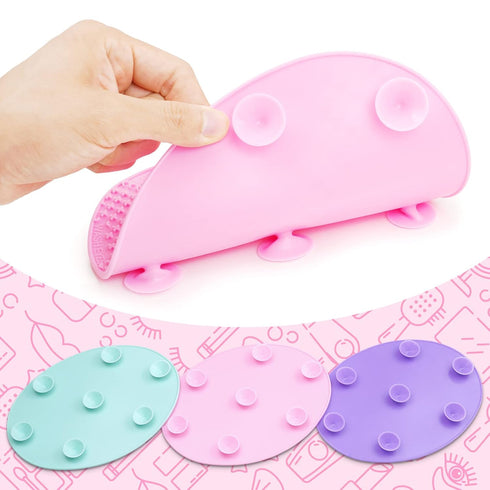 Makeup Brush Cleaner Mat Silicone Brush Cleaning Mat Big Size Make Up Brush Clean Pad with Suction Cup for Makeup Brush Cleaning (Pink)...