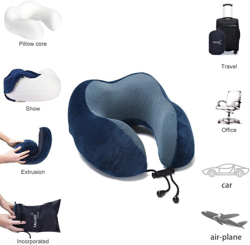 Travel Pillow, Best Memory Foam Neck Pillow Head Support Soft Pillow for Sleeping Rest, Airplane Car & Home Use (Dark Blue)...