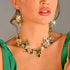 Aukmla Green Crystal Bridal Jewelry Set Gold Rhinestones Wedding Necklaces Earrings Sets Pearl Prom Costume Jewelry for Women and Brides...