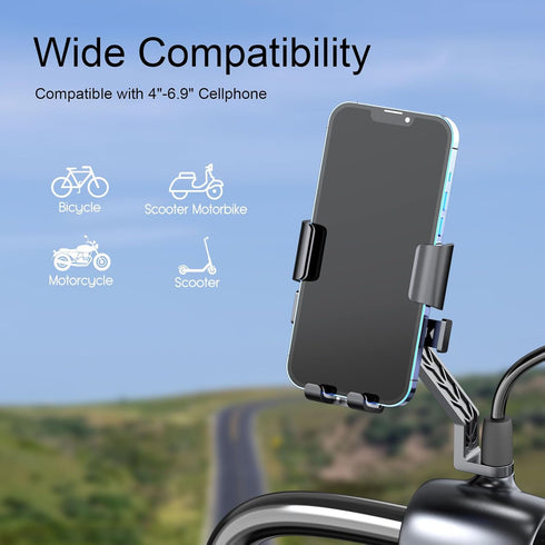 Bike Phone Mount, One Hand Operation and 360° Rotatable Phone Holder for Motorcycle and ATV Scooter, Compatible with iPhone, Samsung 4" - 6.9", (R...