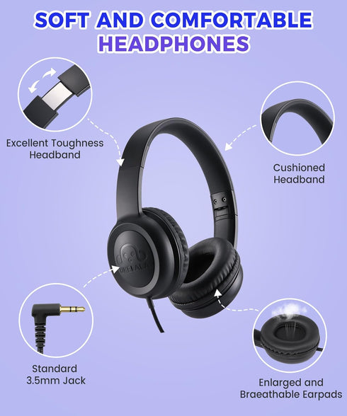 C3 Kids Headphones Wired, On-Ear Wired Headphones for Boys Girls with 3.5mm Jack, Foldable, Adjustable Headband, Child Headphones for School Home ...