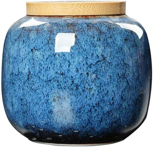 123Arts Ceramic Sugar Bowl Tea Canister with Sealed Wooden Lid...