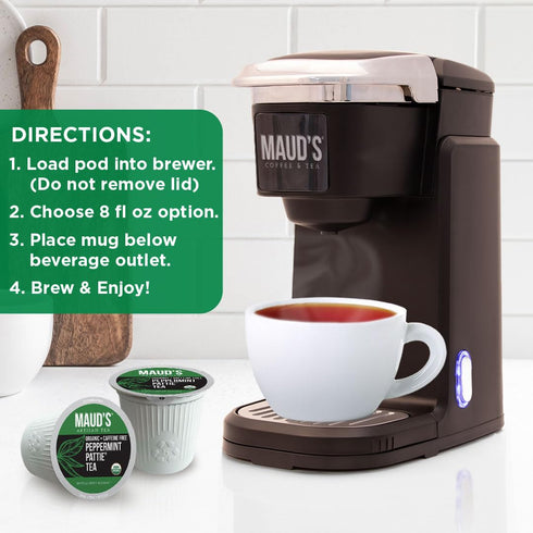 Maud's Organic Peppermint Tea Pods, 24 ct, Recyclable Single Serve Pods – 100% Gourmet Blended Tea Leaves, Compatible with Keurig K Cups Maker...