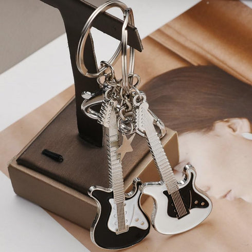 mdgfge Punk Music Guitar Keychain Musical Instrument Star Cute Bass Keyring Electric Guitar Key Rings Key Holder Pendant for Women Men Music Lover...