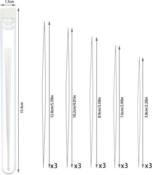 30 Pcs Beading Needles Set Include 15 Pcs Long Straight Beading Thread Needles + 15 Pcs Big Eye Beading Needles, Embroidery Needles with Needle Bo...