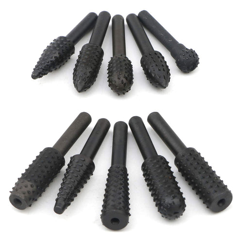 10pcs 6.3mm(1/4 Inch) Shank Rotary Rasp Set, Woodworking Twist Drill Bits, Electrical Tools Woodworking Rasp Chisel Shaped Rotating Embossed Grind...