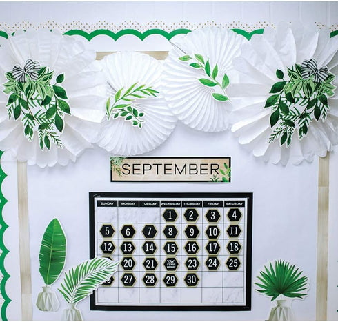 Schoolgirl Style Simply Boho 12-Piece Extra Large Greenery Bulletin Board Cutouts, Greenery Leaves with Black and White Bows Cutouts for Bulletin ...