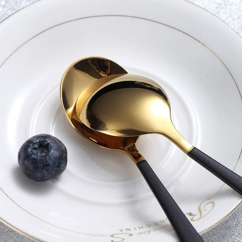Teaspoons 6 Pieces Black And Gold Plating Coffee Spoons, Homquen 6.3" Modern Design Stainless Steel Tea Spoons Set, Small Spoon Silver Dishwasher ...