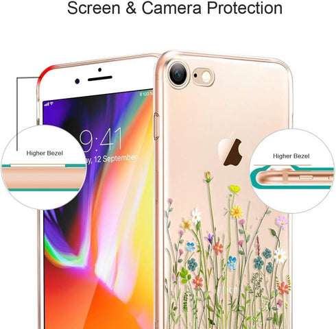 Unov Case Compatible with iPhone SE (2022) iPhone SE (2020) iPhone 8 iPhone 7 Case Clear with Design Embossed Floral Pattern TPU Soft Bumper Shock...
