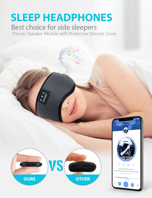 Sleep Headphones Wireless Bluetooth, TOPOINT Eye Mask for Sleeping with Microphone Handsfree, Silk Sleep Mask for Side Sleepers Men Women (Black)...