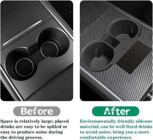 Topfit for Tesla Model 3 Model Y Water Cup Holder Insert Center Console Slot Slip Limit Clip Rubber Kit no More Spilled Drinks(Black)...
