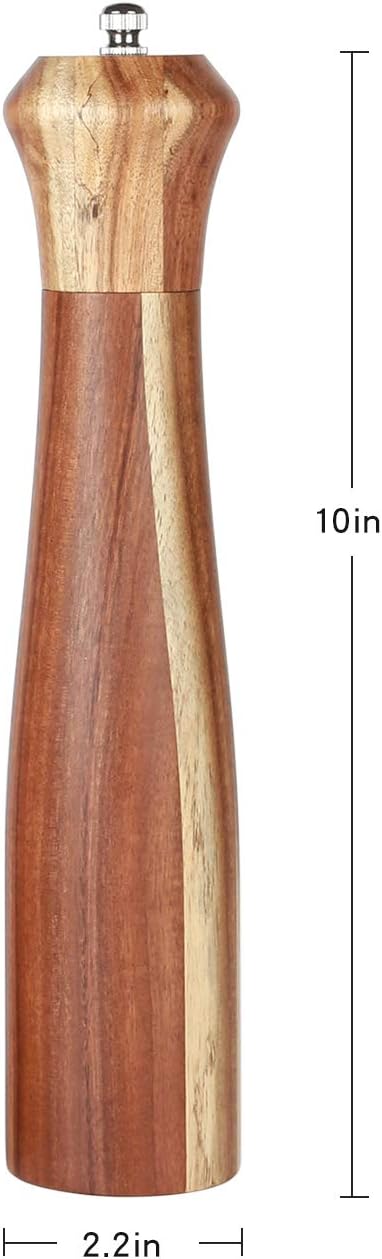 KKC HOME ACCENTS Wooden Pepper Grinder Mill,Pepper Mill Refillable, Acacia Wood,10 Inch...