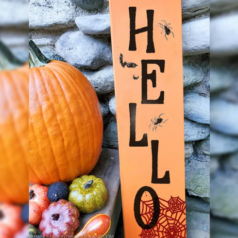 Welcome Stencils and Halloween Stencils with Spider Webs - Welcome Stencil Templates for a Vertical Sign - Halloween Stencils for Painting on Wood...