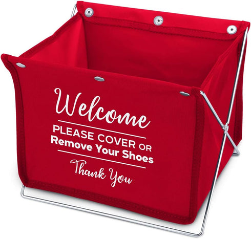 Mediz Foldable Shoe Cover Holder (Red) with Bonus: 1 Door Hanger Double Sided - Please Use Shoe Covers...