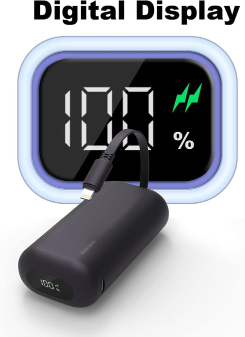 Small Power Bank Built-in Cord,10000mAh Ultra Compact Portable Charger 18W PD Fast Charging Battery Pack with LED Display Compatible with iPhone 1...