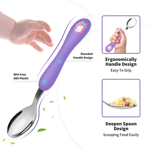 Lehoo Castle Toddler Fork and Spoon, 6pcs Toddler Utensils Kids Silverware, Safety Stainless Steel Toddler Fork Spoon Set, Children Flatware Set, ...