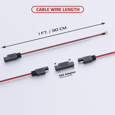 1 Ft - 16 AWG Cable Connector SAE to O-Ring Terminal Harness, 10A, Extension Cord Quick Disconnect for Battery Charger, Car, Motorcycle (10 Pcs wi...