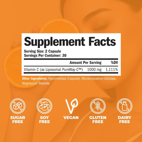 Liposomal Vitamin C 1000mg Capsules - Premium Absorption Vitamin C Capsules for Immune Health & Antioxidant Support. High Potency dose of Liposoma...