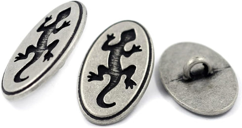 Bezelry 12 Pieces Gecko Lizard Pattern Oval Metal Shank Buttons. 25mm (1 inch) (Antique Silver)...
